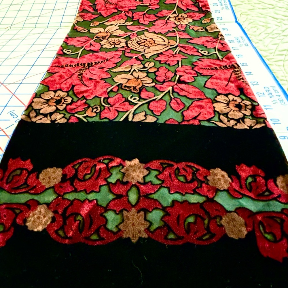 Chelsey by Joseph Burnout whimsigoth Silk Black Velvet Scarf w Botanical Design